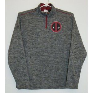 Marvel 1/4 zipper Deadpool Men's Pullover Heather Gray Long Sleeve Size 38/40 M